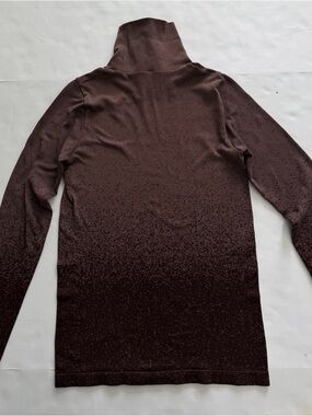 Athleta Seamless Ombre Turtleneck Ribbed Long Sleeve Top - Brown/Mauve - M